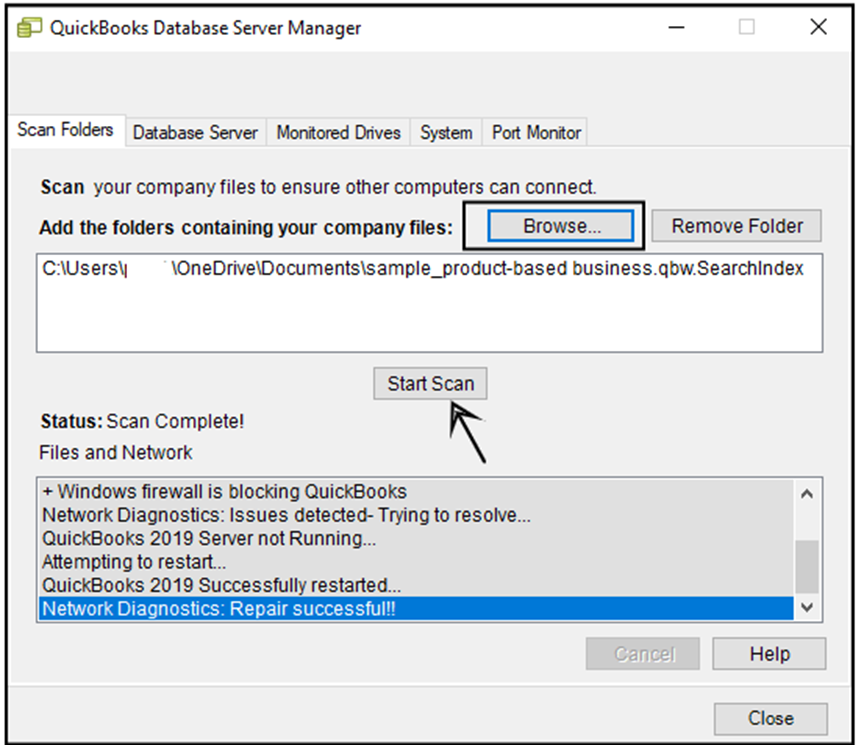 Run the QuickBooks database server manager