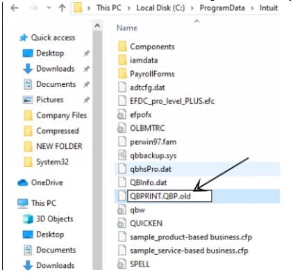 Rename the QBPrint.qbp File